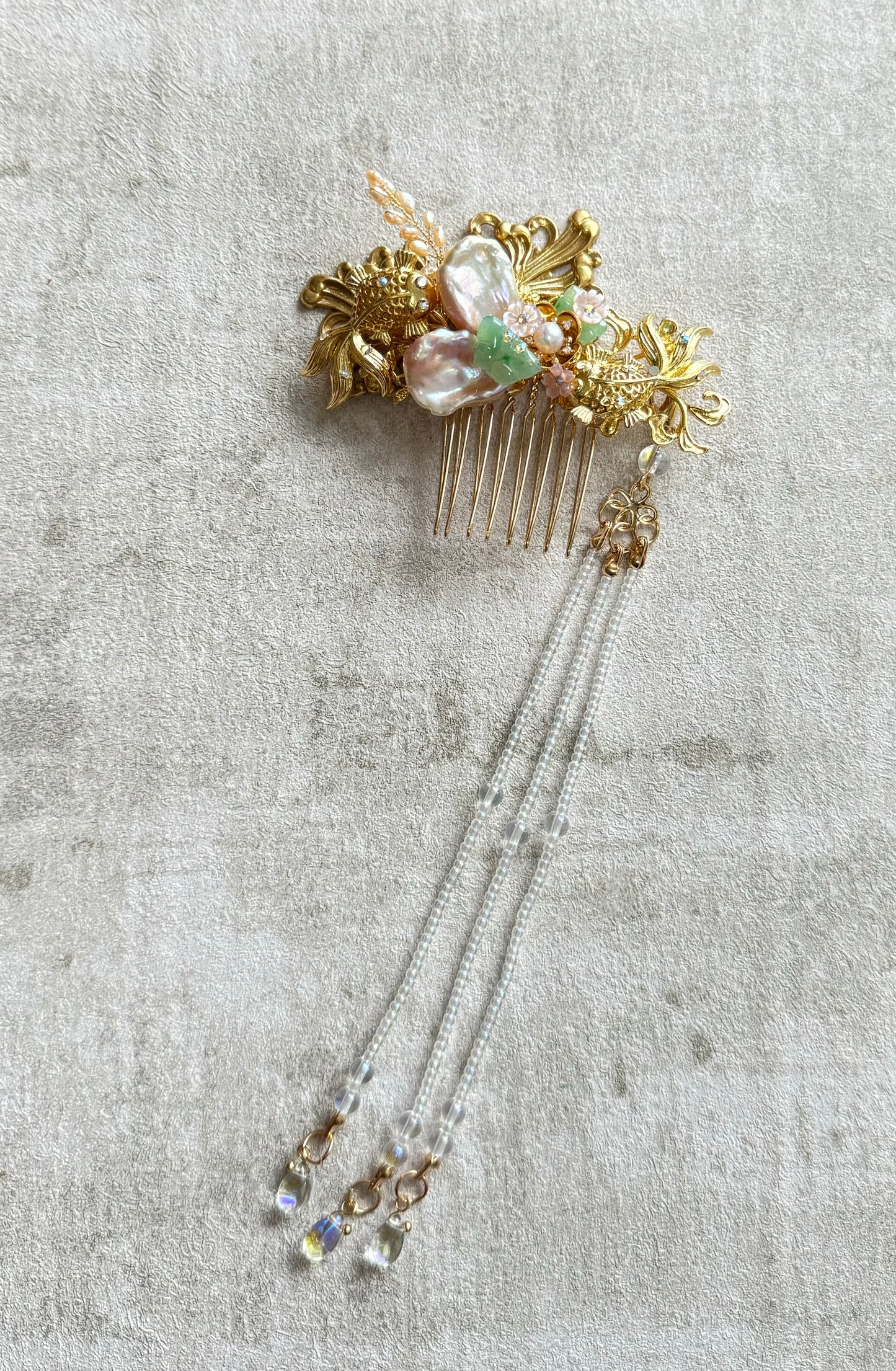 Golden Fishes Jade Hair Comb for Cheongsam