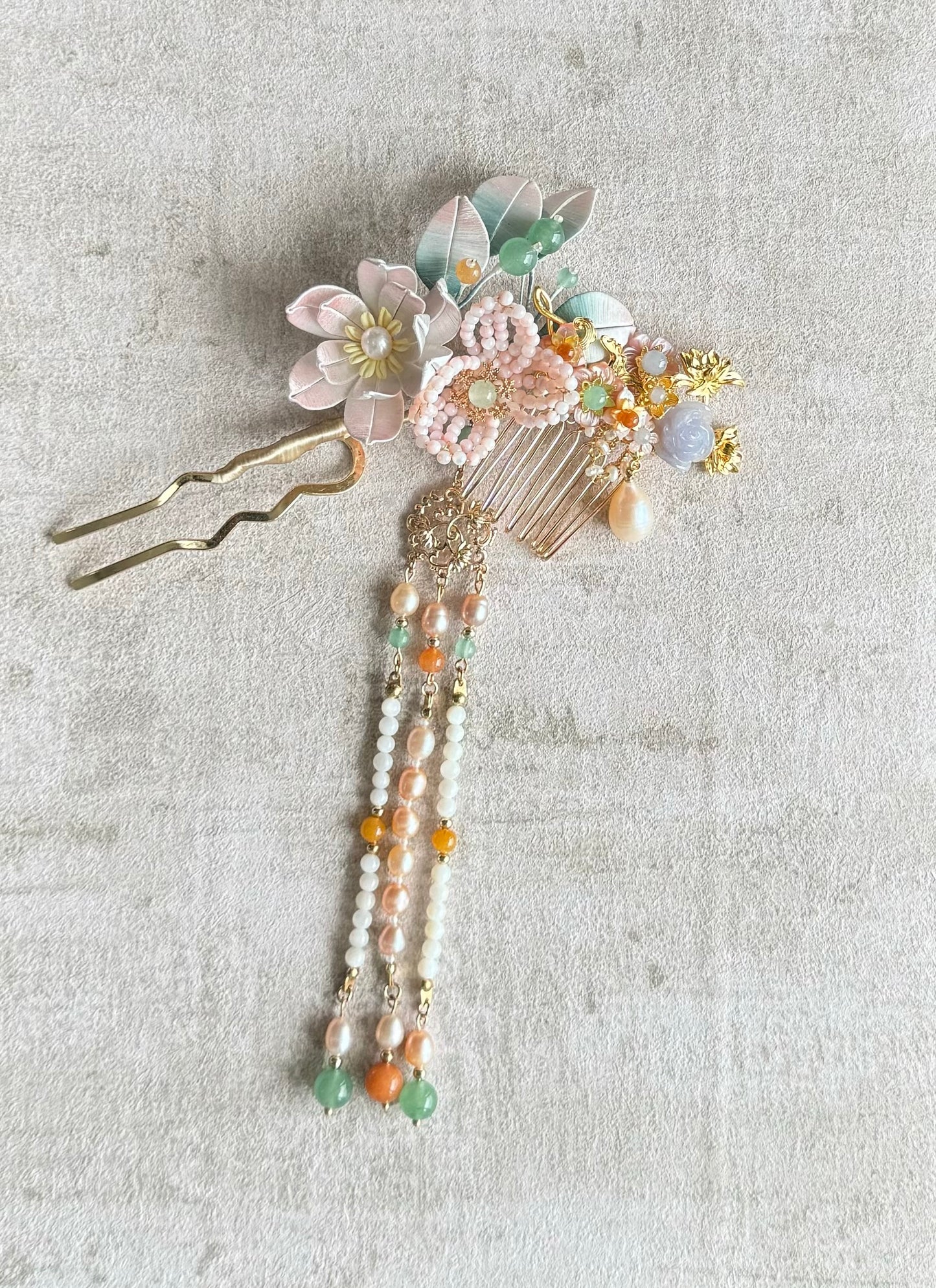 Lavender Jade Rose Cheongsam hair comb