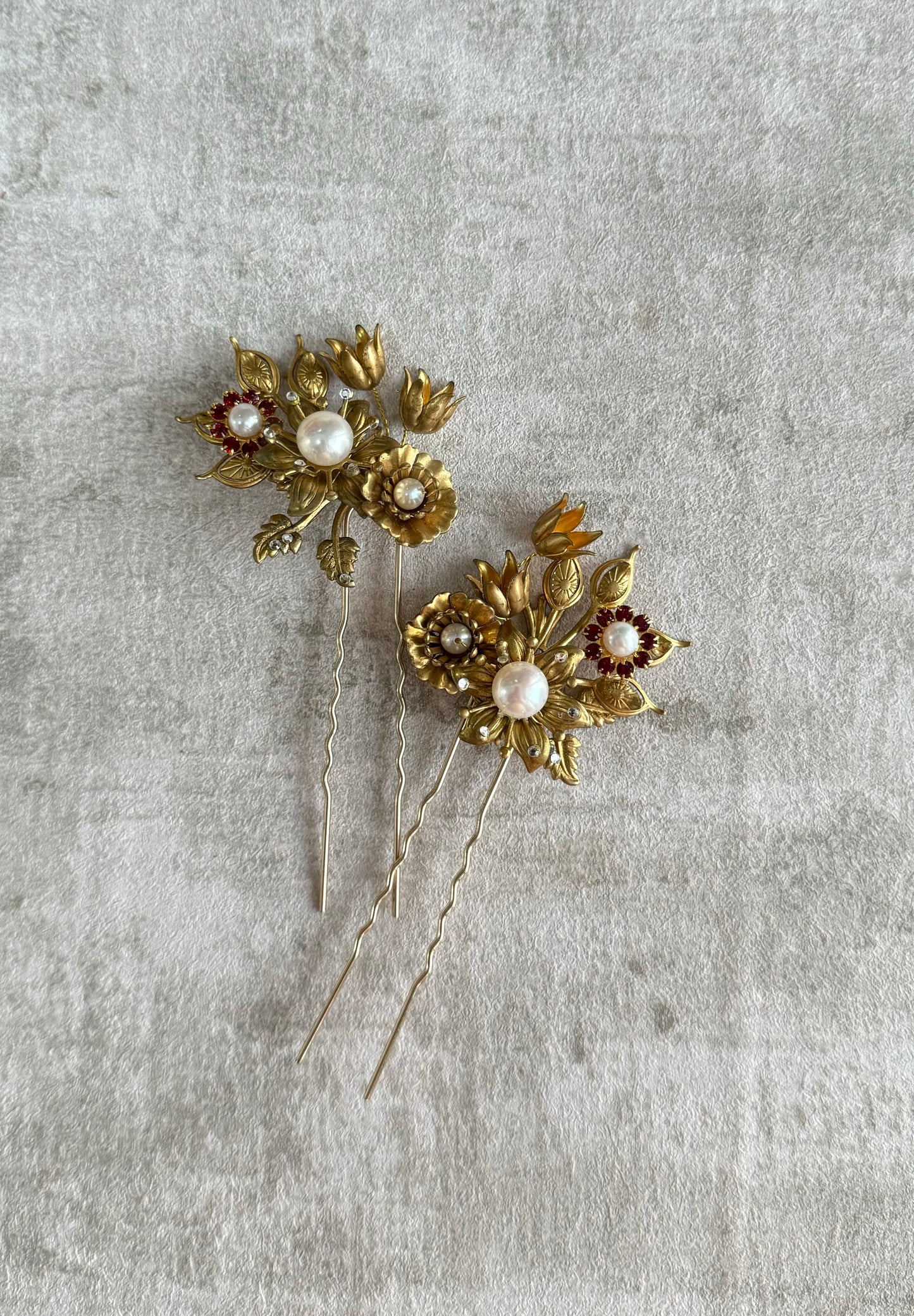 Vintage Gold tone Double Floral Pins