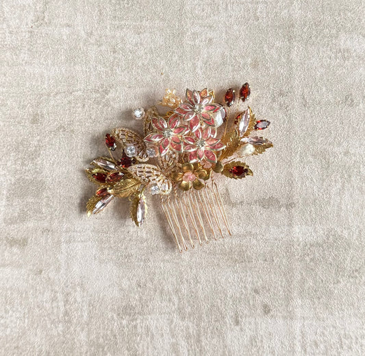 Burgundy Red meet Pink Golden Hair comb for Cheongsam