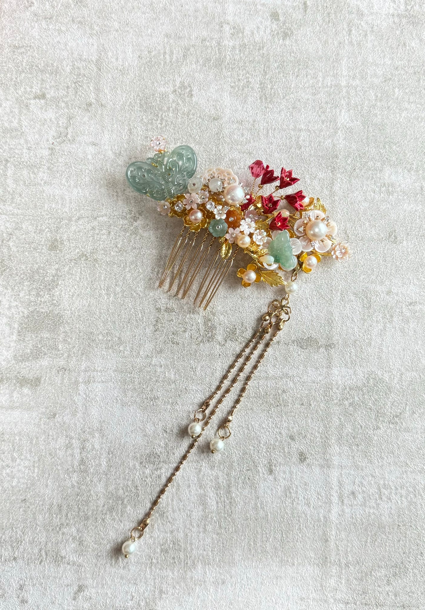 Jade Butterfly and Floral Hair comb for Cheongsam