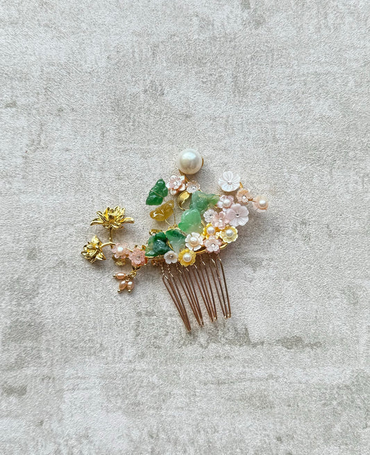 Green jade Lotus Pond Cheongsam hair comb