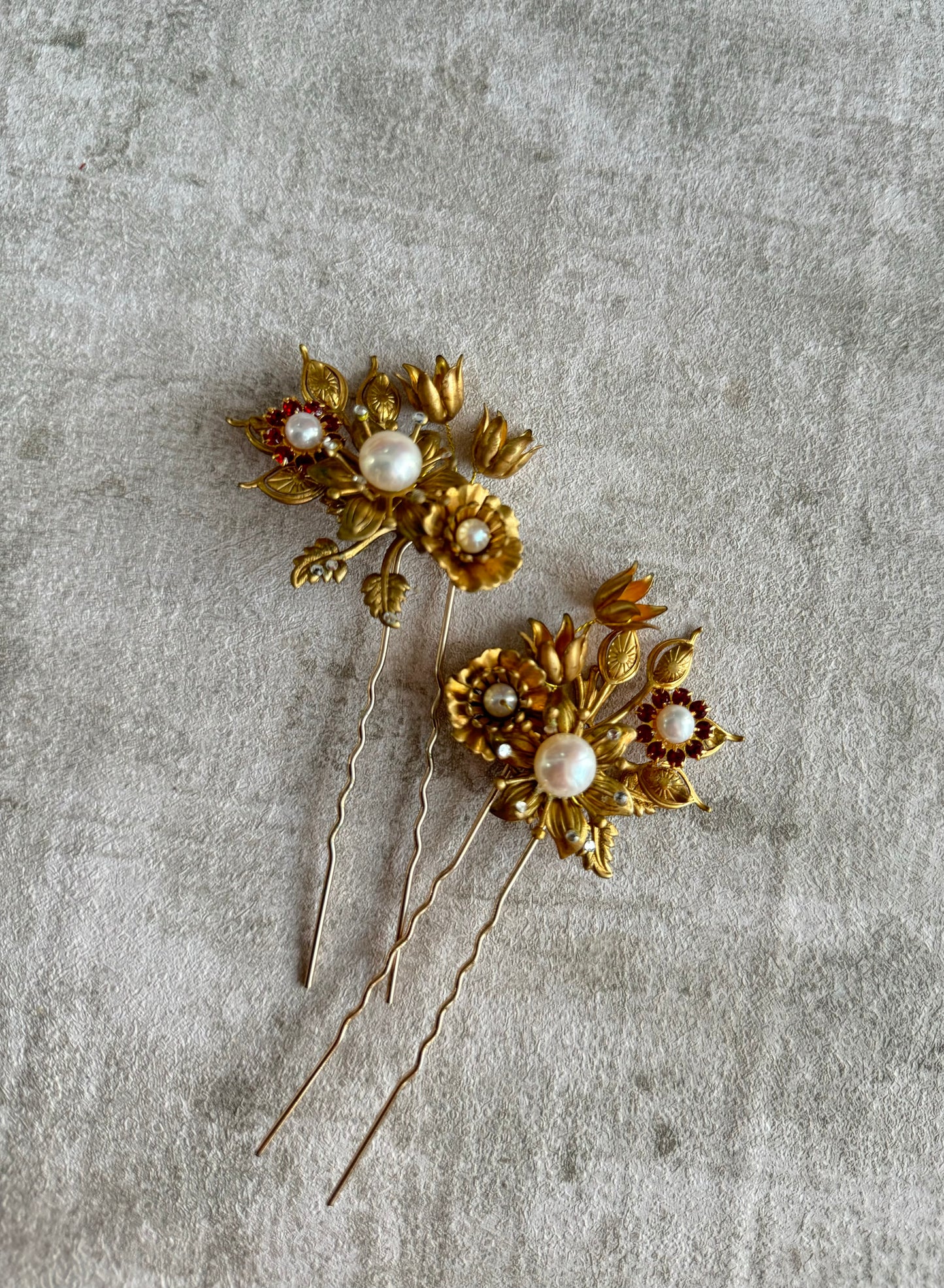 Vintage Gold tone Double Floral Pins