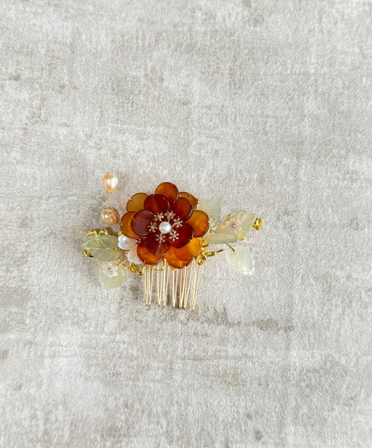 Agate flower hair comb for Cheongsam