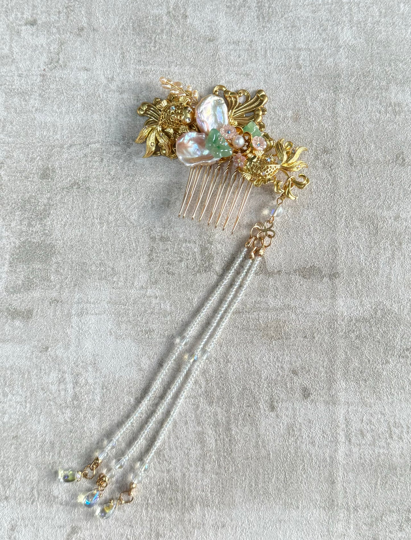 Golden Fishes Jade Hair Comb for Cheongsam