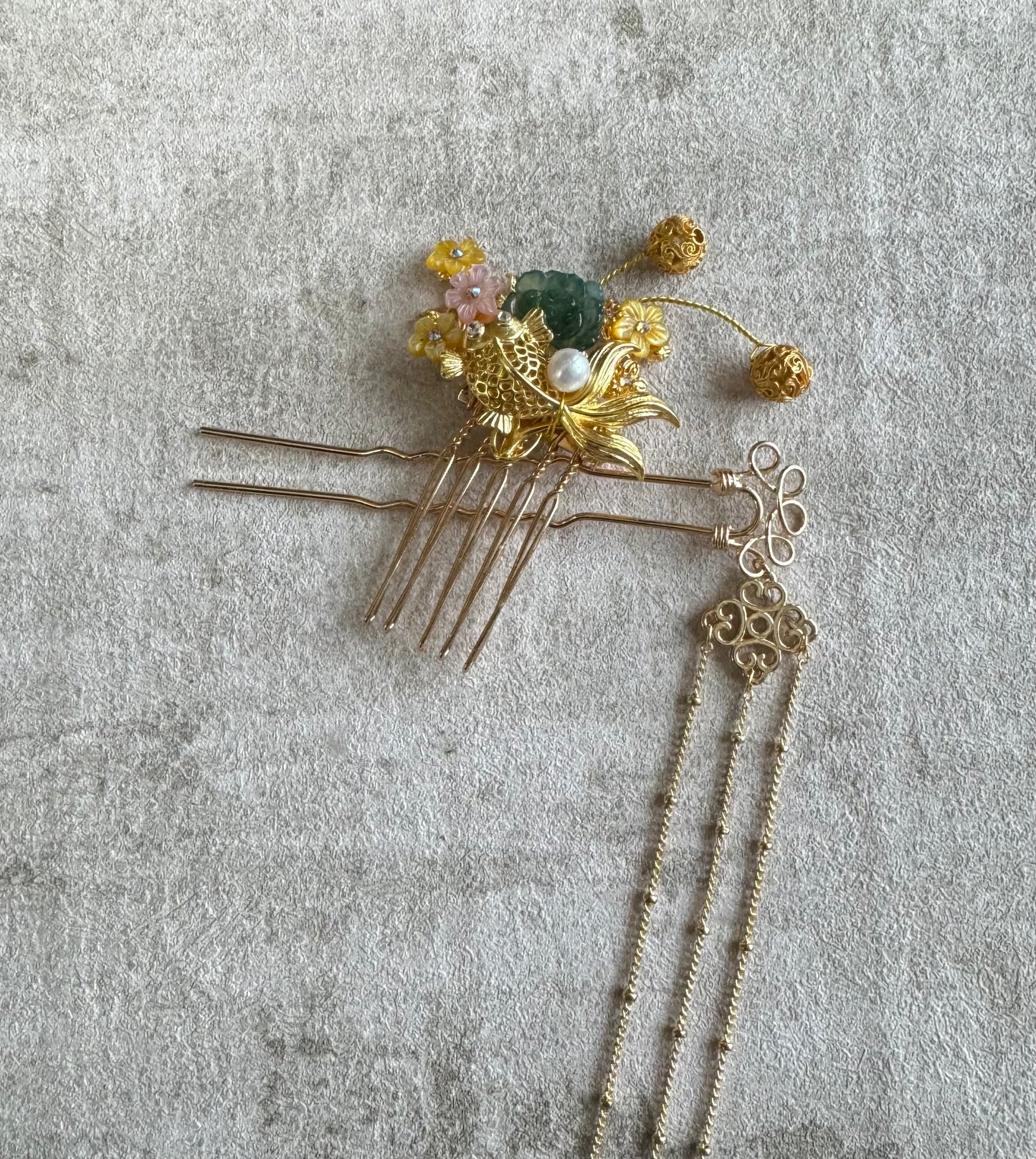 Blue Green Jade Chic hair comb for Cheongsam 