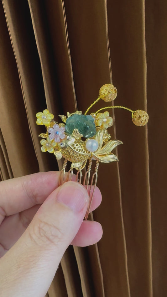 Blue Green Jade Chic hair comb for Cheongsam 